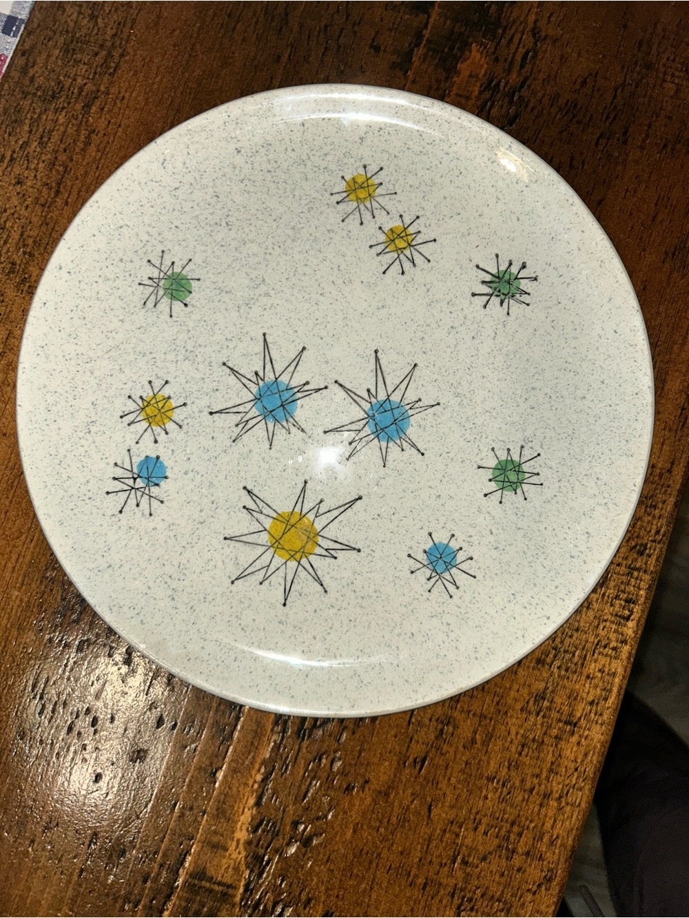 Speckled Ceramic Starburst Dinner Plate - Blue, Yellow & Green